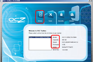 Toolboxを実行するとOCZのデバイスを自動で検出します