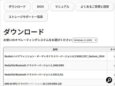 マザーボードの製品ページからダウンロード