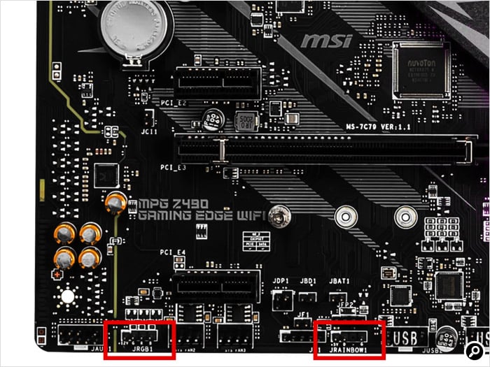 「JRAINBOW1」の端子がARGB LED用、「JRGB1」の端子はRGB LED用