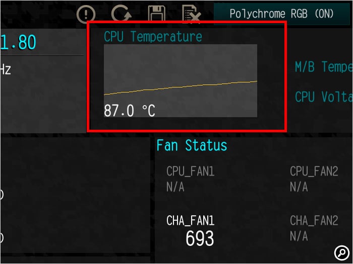 UEFIの設定画面でCPU温度を確認