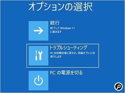 「トラブルシューティング」をクリック