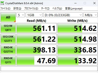 2.5インチSSD（Crucialの「MX500 250GB」）