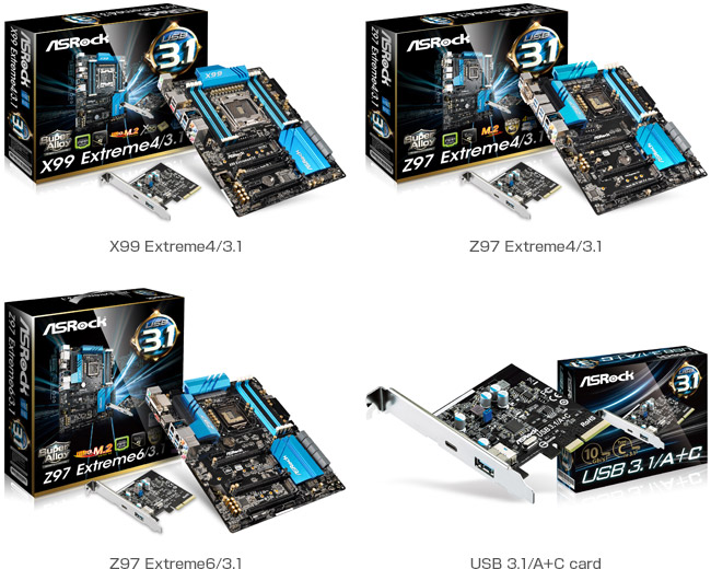 X99 Extreme4/3.1、Z97 Extreme6/3.1、Z97 Extreme4/3.1、USB 3.1/A+C card 製品画像