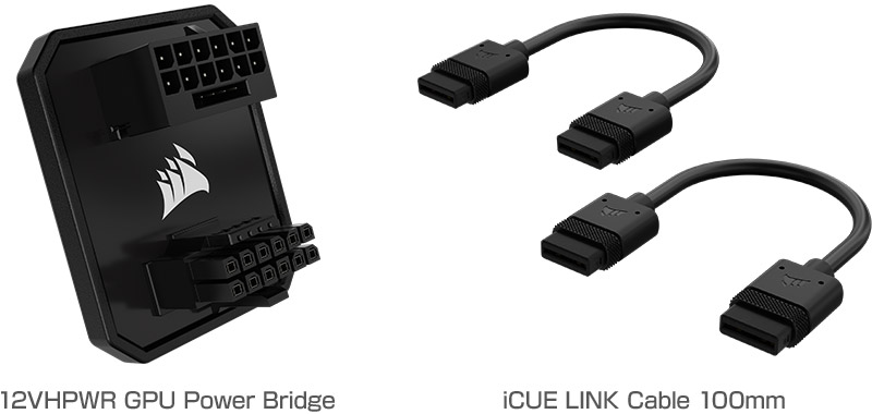 CORSAIR 12VHPWR GPU Power Bridge、iCUE LINK Cable 100mm 製品画像