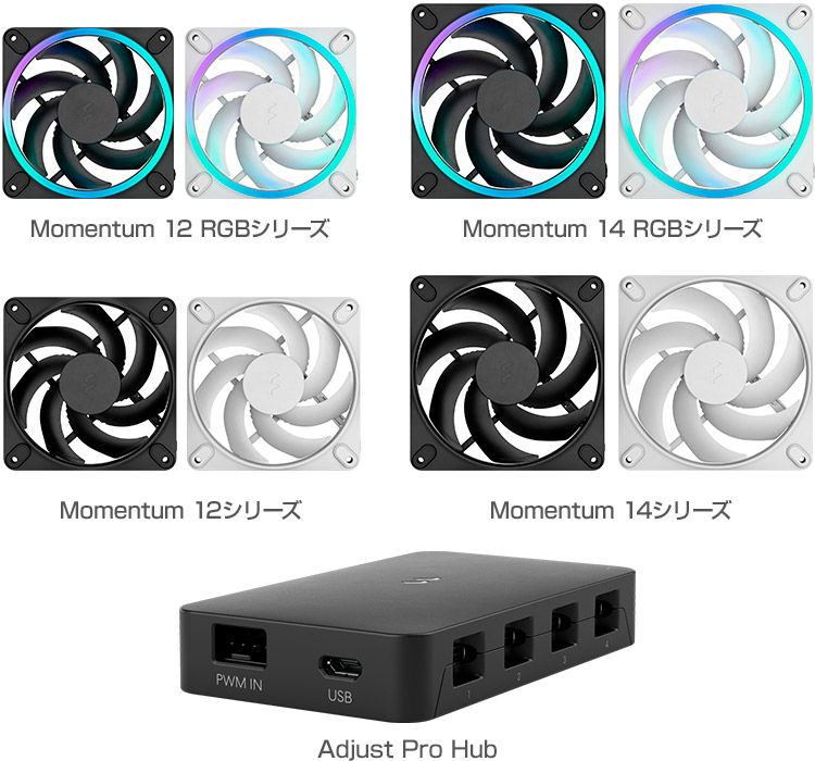 Fractal Design Momentum RGBシリーズ、Momentumシリーズ、Adjust Pro Hub 製品画像