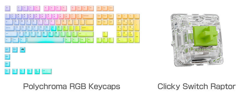 Glorious Polychroma RGB Keycaps、Clicky Switch Raptor 製品画像