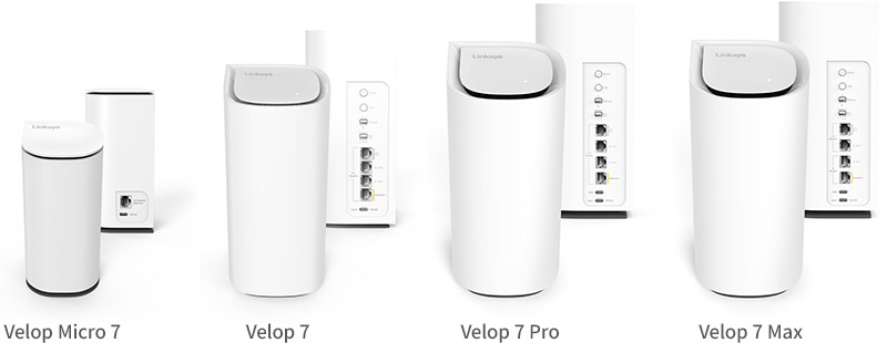 Linksys Velop Micro 7、Velop 7、Velop 7 Pro、Velop 7 Max 製品画像