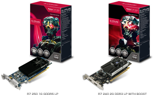 R7 250 1G GDDR5 LP、R7 240 2G DDR3 LP WITH BOOST 製品画像