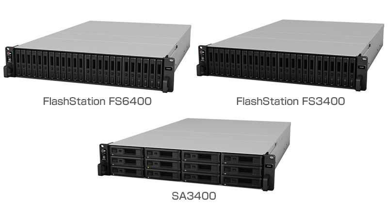 Synology FlashStation FS6400、FlashStation FS3400、SA3400 製品画像