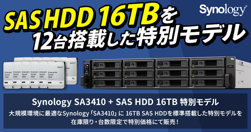 Synology SA3410 + SAS HDD 16TB 特別モデル 製品画像