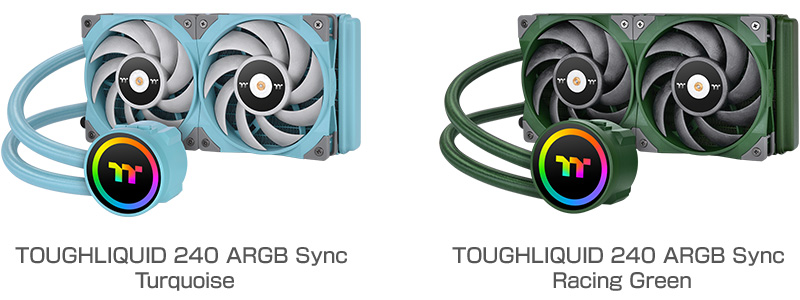 Thermaltake TOUGHLIQUID 240 ARGB Sync Turquoise、Racing Green 製品画像