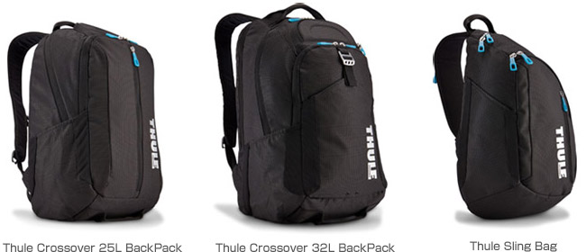 Thule Crossover 25L BackPack、Thule Crossover 32L BackPack、Thule Sling Bag 製品画像