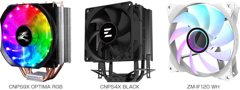ZALMAN CNPS9X OPTIMA RGB、CNPS4X BLACK、ZM-IF120 WH 製品画像