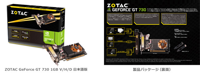 ZOTAC GeForce GT 730 1GB V/H/D 日本語版 製品画像