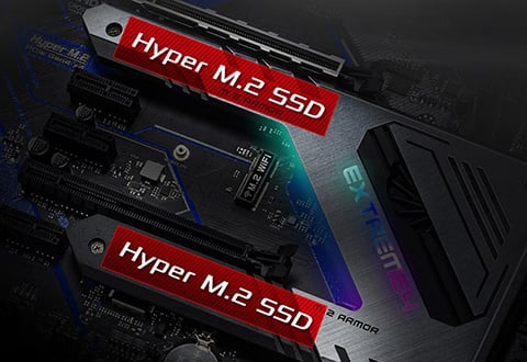 ヒートシンク付きHyper M.2スロットを装備