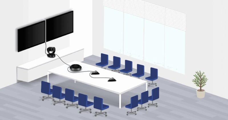 会議室の大きさに合わせて拡張マイク・スピーカーの増設可能