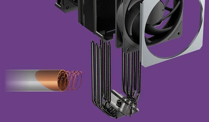 放熱効率を高める銅製ヒートパイプを6本搭載