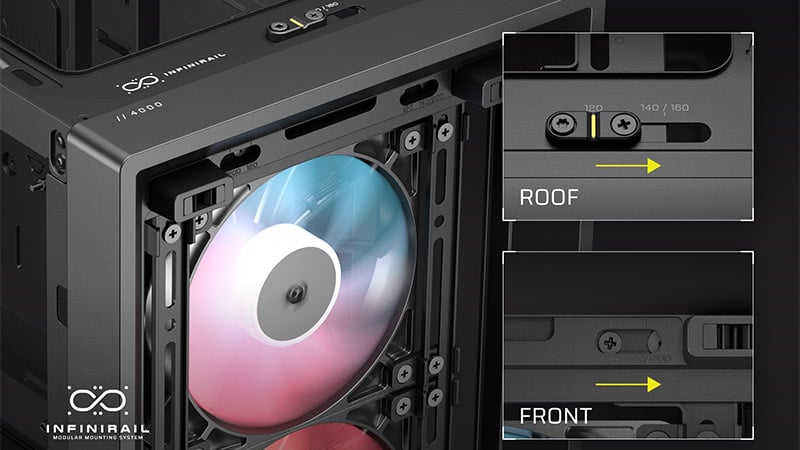 柔軟なレイアウトでファンを取り付け可能