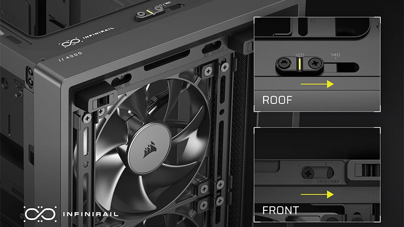 柔軟なレイアウトでファンを取り付け可能