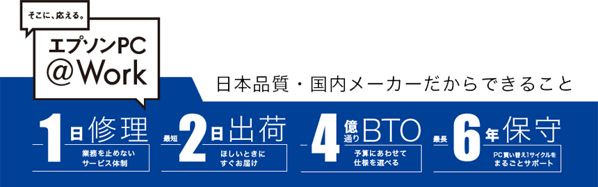 1日修理、2日出荷　4億通りBTO　最長6年保守