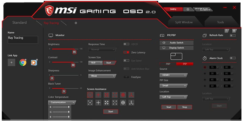 キーボードやマウスでOSDメニューを操作可能な「GAMING OSD APP」