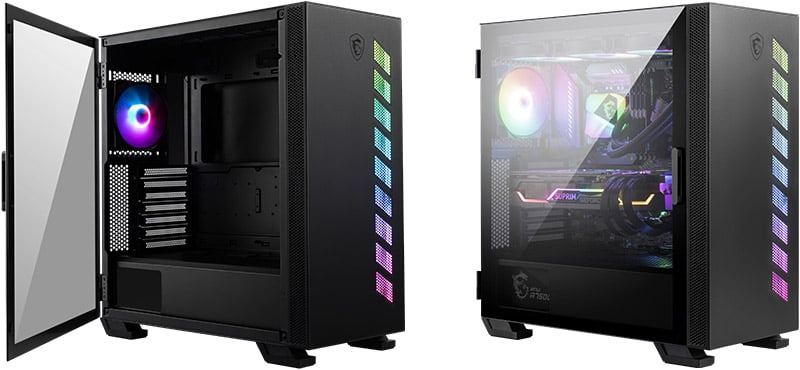 ヒンジ構造の強化ガラスサイドパネルとRGB LEDストリップを搭載