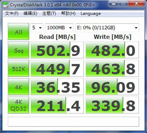 CrystalDiskMark 3.0.1 0Fill（All 0x00）