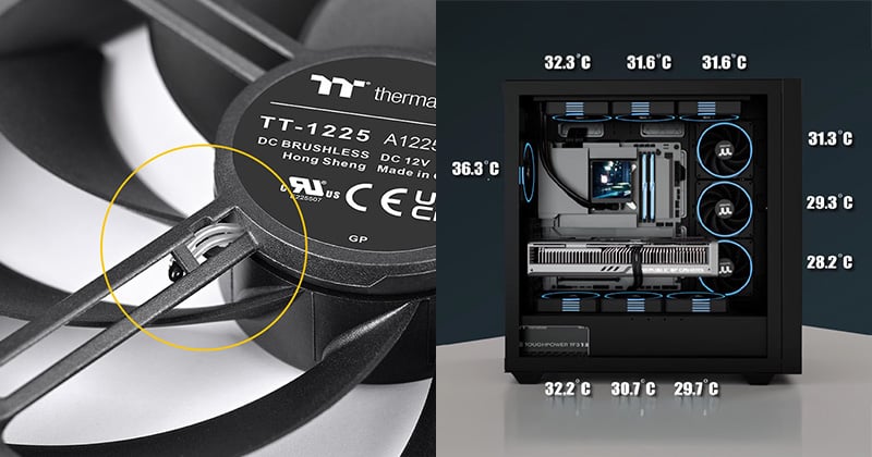 ファンそれぞれに温度センサーを搭載