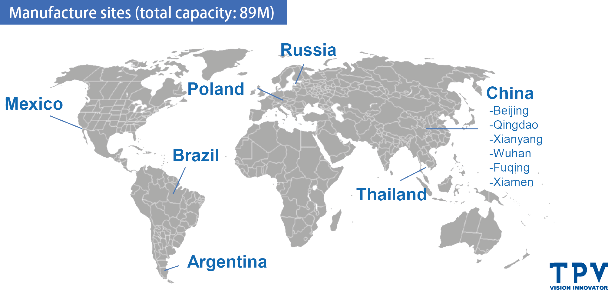 Manufacture sites (total capacity: 89M)